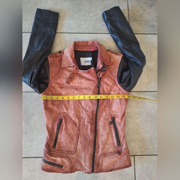 Doma Womens Leather Jacket Distressed Color Block 2 Tone Brown Black Moto Coat S - Picture 8 of 10